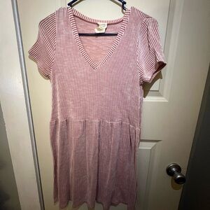 Striped Pink V-Neck Dress